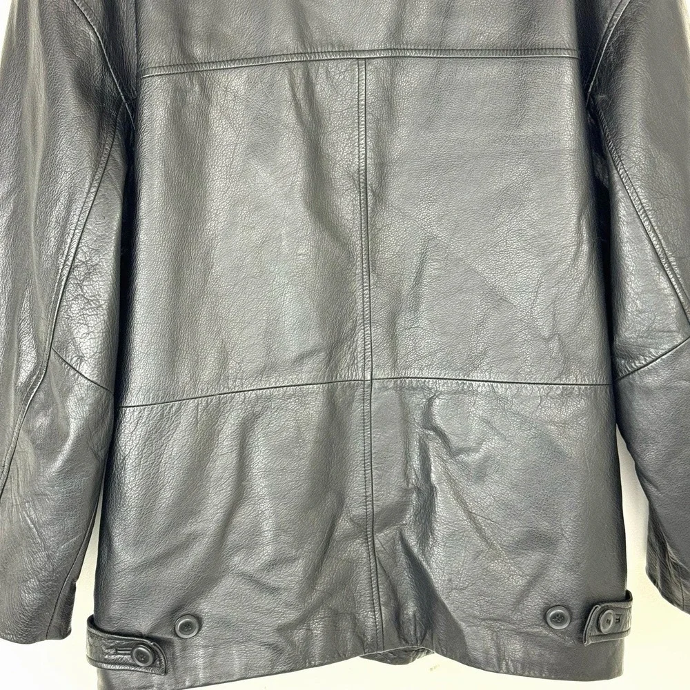 Vintage Black Leather Jacket Mens Medium 90s Grunge Americana Button Front
